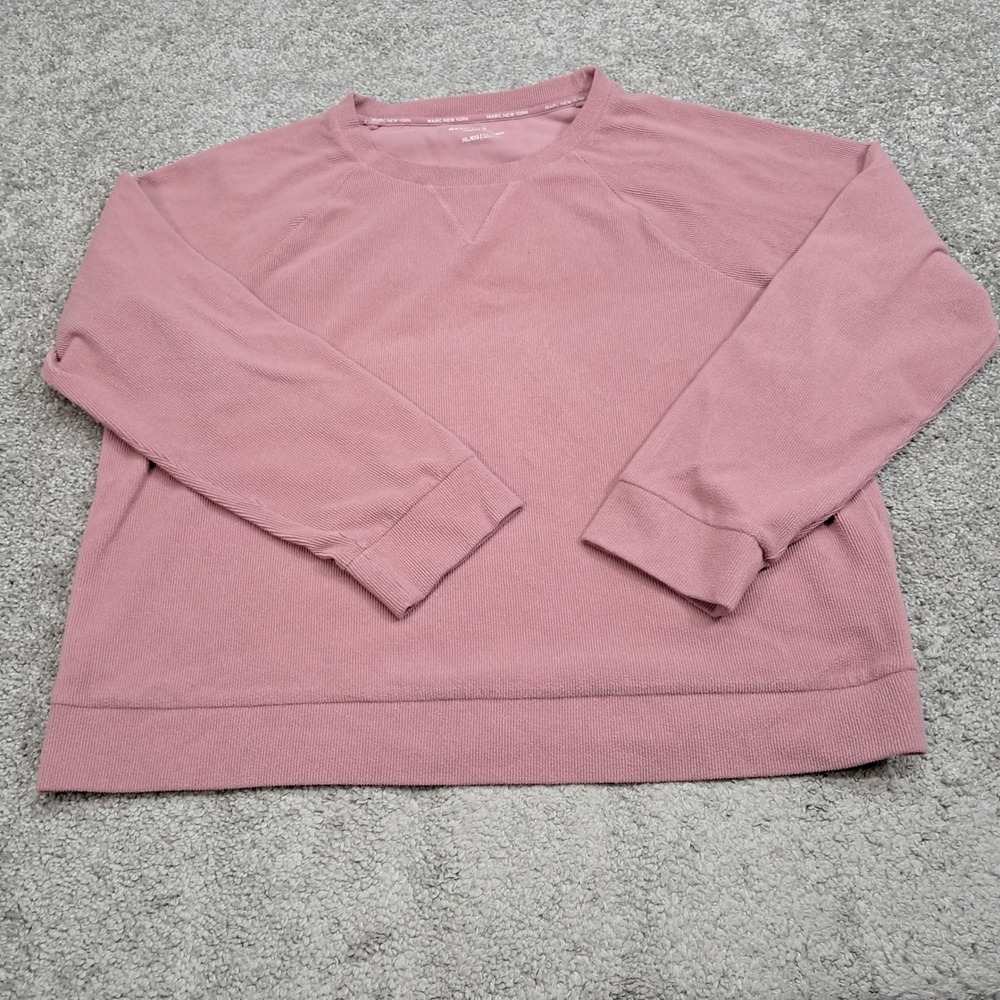 Marc New York Andrew Marc Womens XL Pink Ribbed Crewneck Raglan Sweatshirt 8236
